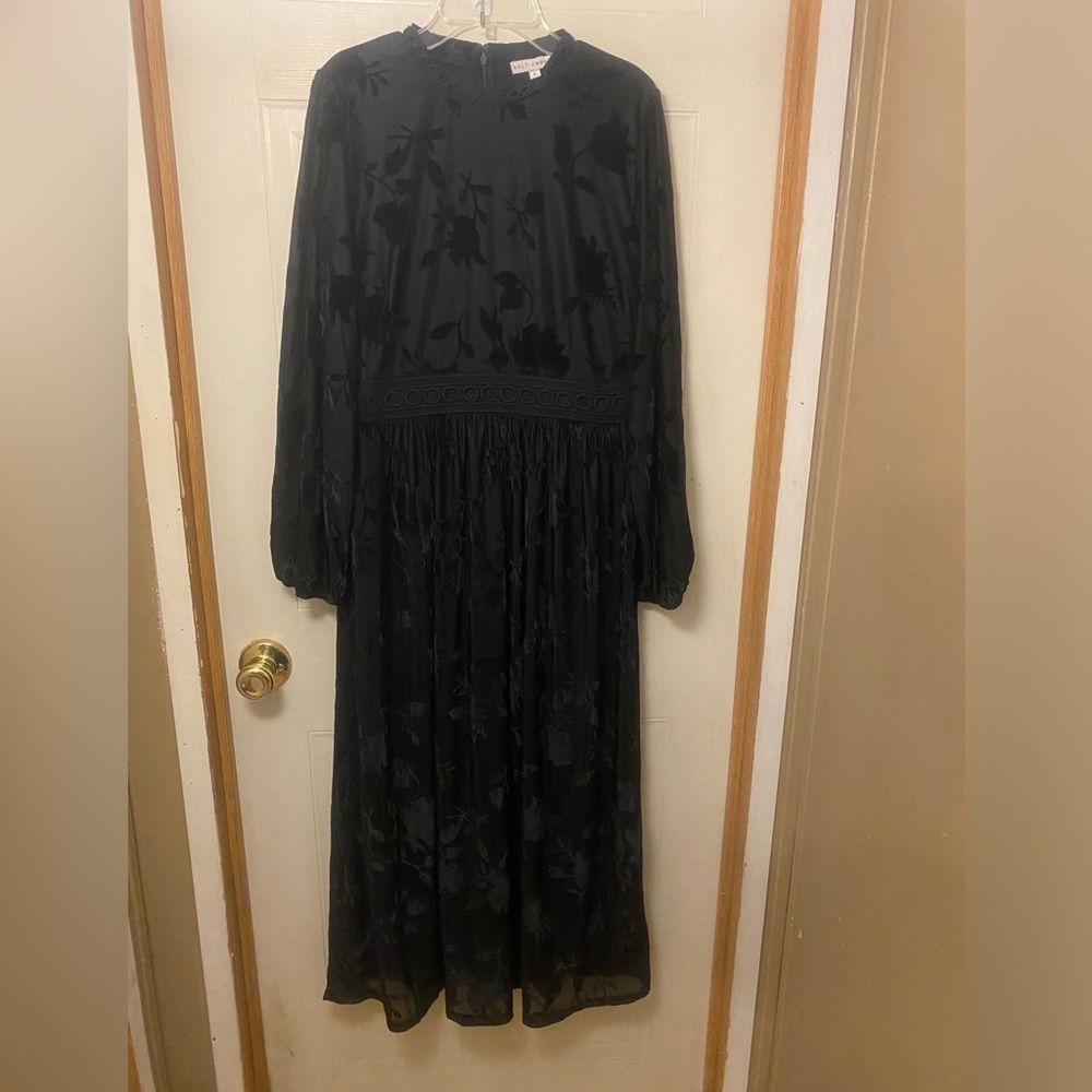 Baltic Born Christine Black Velvet Burnout Floral Midi Dress - Picture 3 of 13